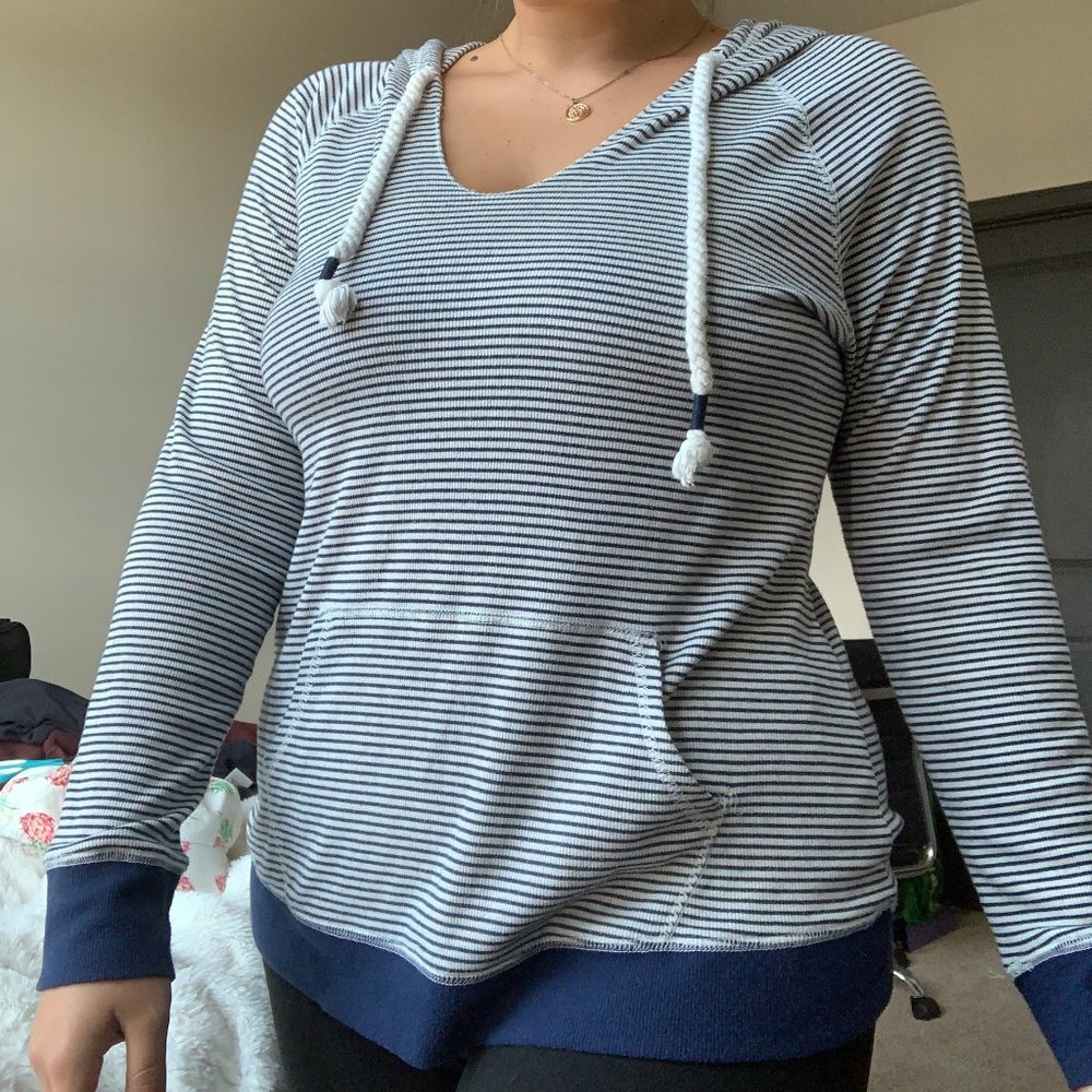Navy and White Striped Lightweight Hoodie